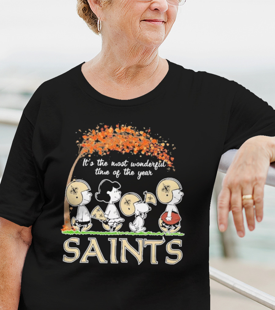 It’s The Most Wonderful Time Of The Year Peanuts Characters New Orleans Saints Football Autumn Leaves T-Shirt