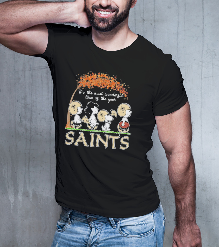 It’s The Most Wonderful Time Of The Year Peanuts Characters New Orleans Saints Football Autumn Leaves T-Shirt