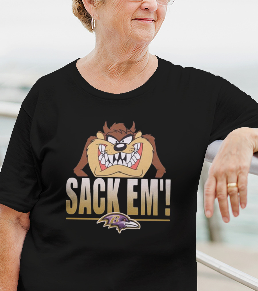 Looney Tunes Taz Sack Em Baltimore Ravens NFL T-Shirt