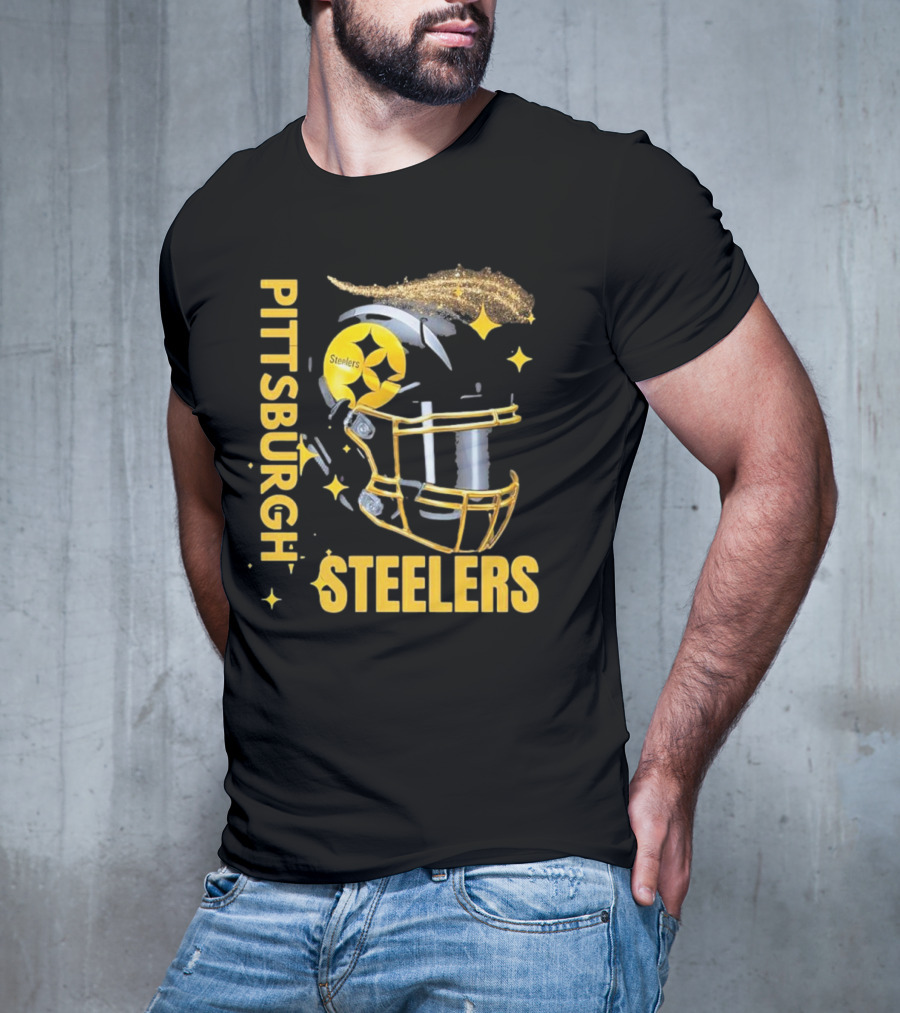 Pittsburgh Steelers Glitter Helmet Football Team T-Shirt