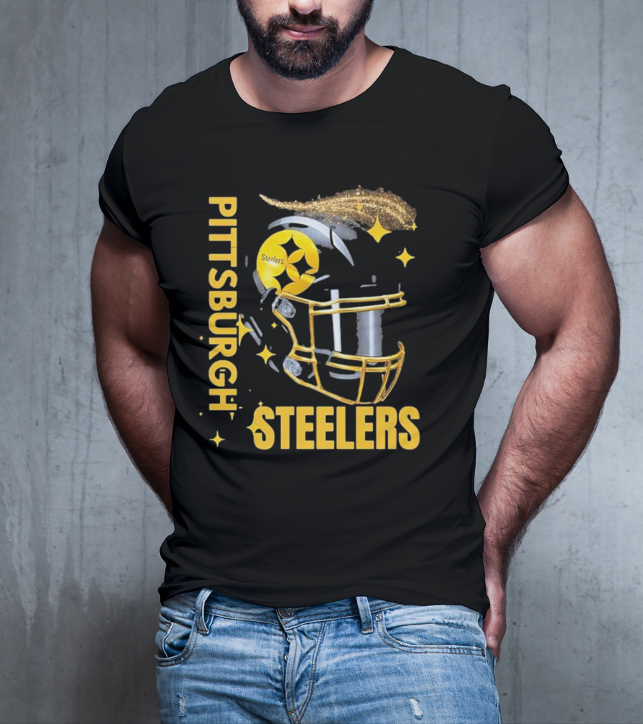 Pittsburgh Steelers Glitter Helmet Football Team T-Shirt