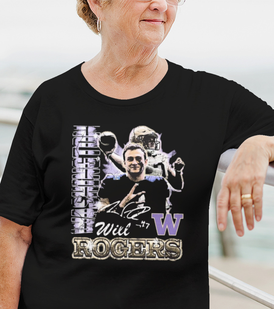 Will Rogers Washington Huskies W 90s Retro Football T-Shirt