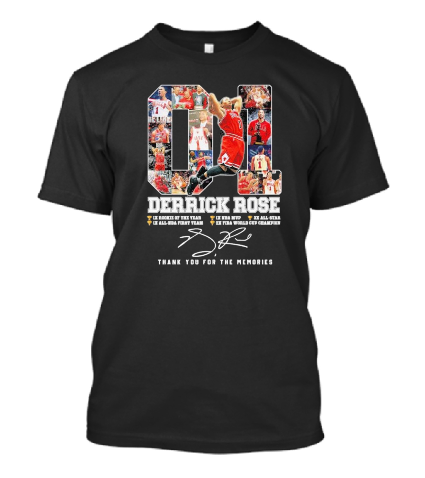 Derrick Rose 1 Rookie Of The Year NBA MVP All-Star Memories Signature T-Shirt