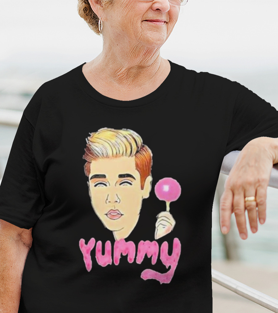 Yummy Justin Bieber Cartoon Face Lollipop T-Shirt