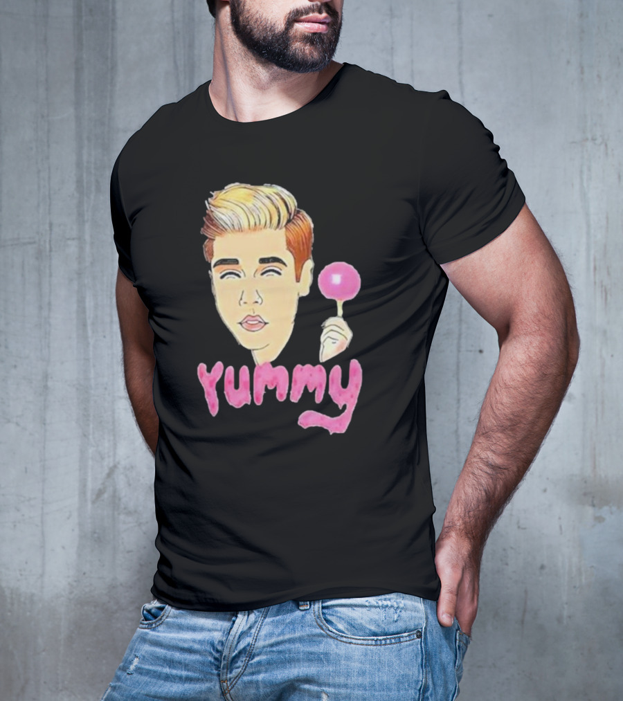 Yummy Justin Bieber Cartoon Face Lollipop T-Shirt