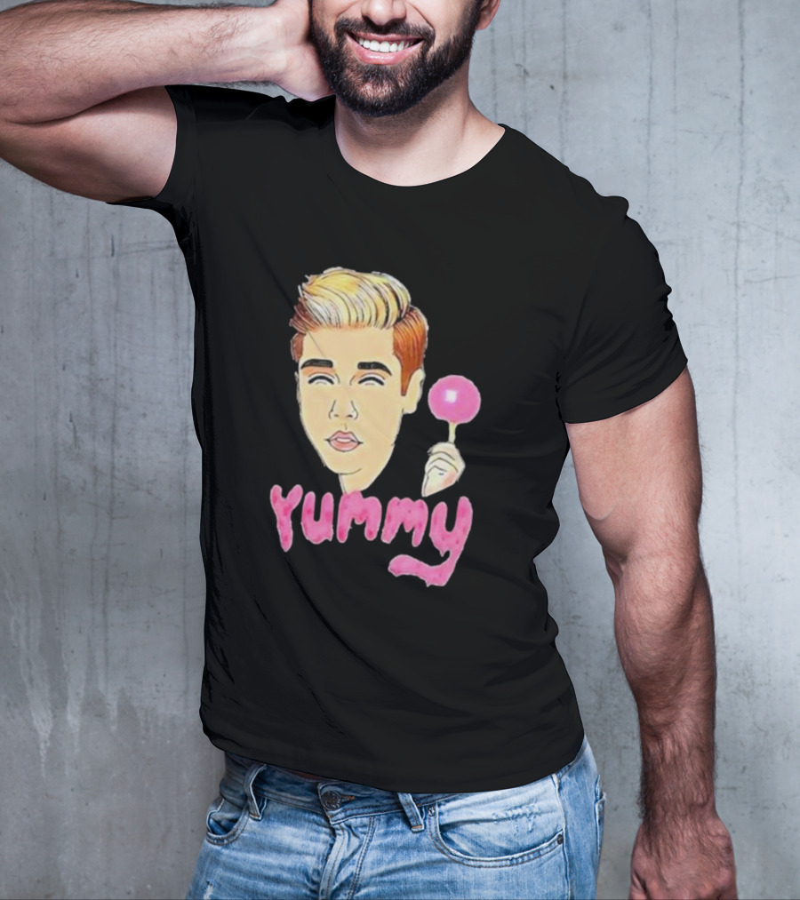 Yummy Justin Bieber Cartoon Face Lollipop T-Shirt
