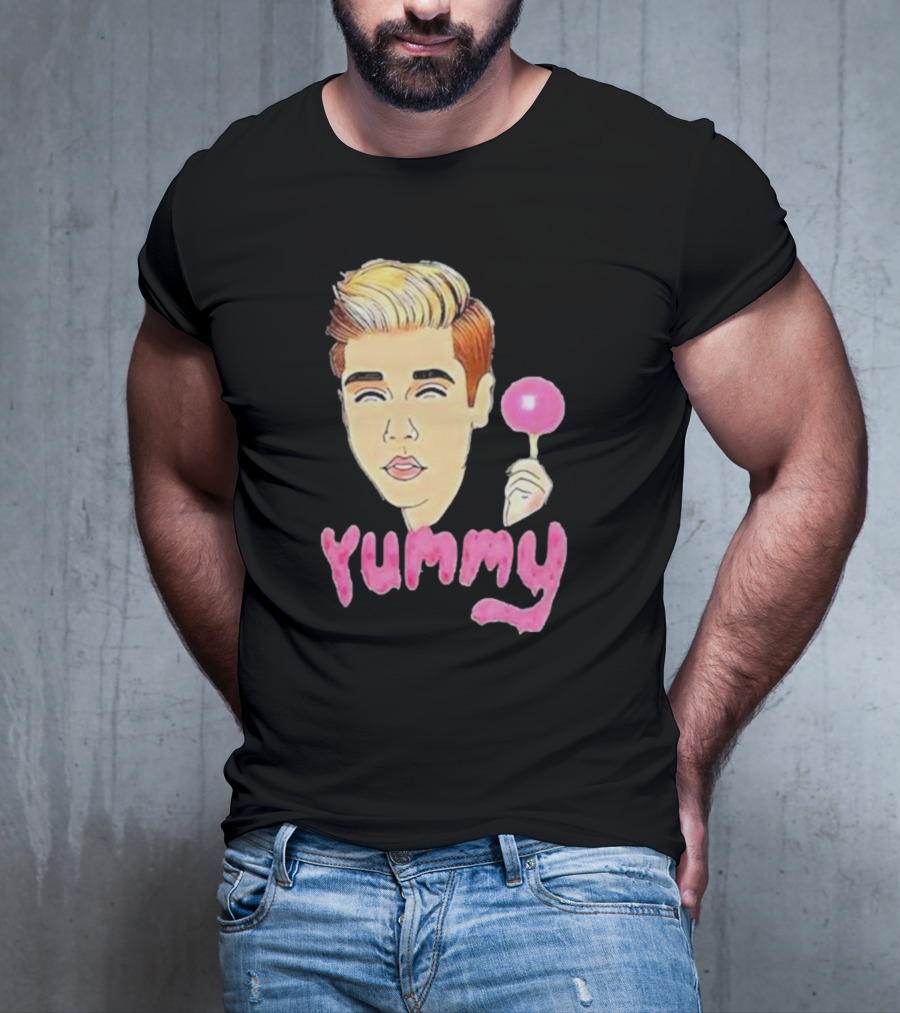 Yummy Justin Bieber Cartoon Face Lollipop T-Shirt