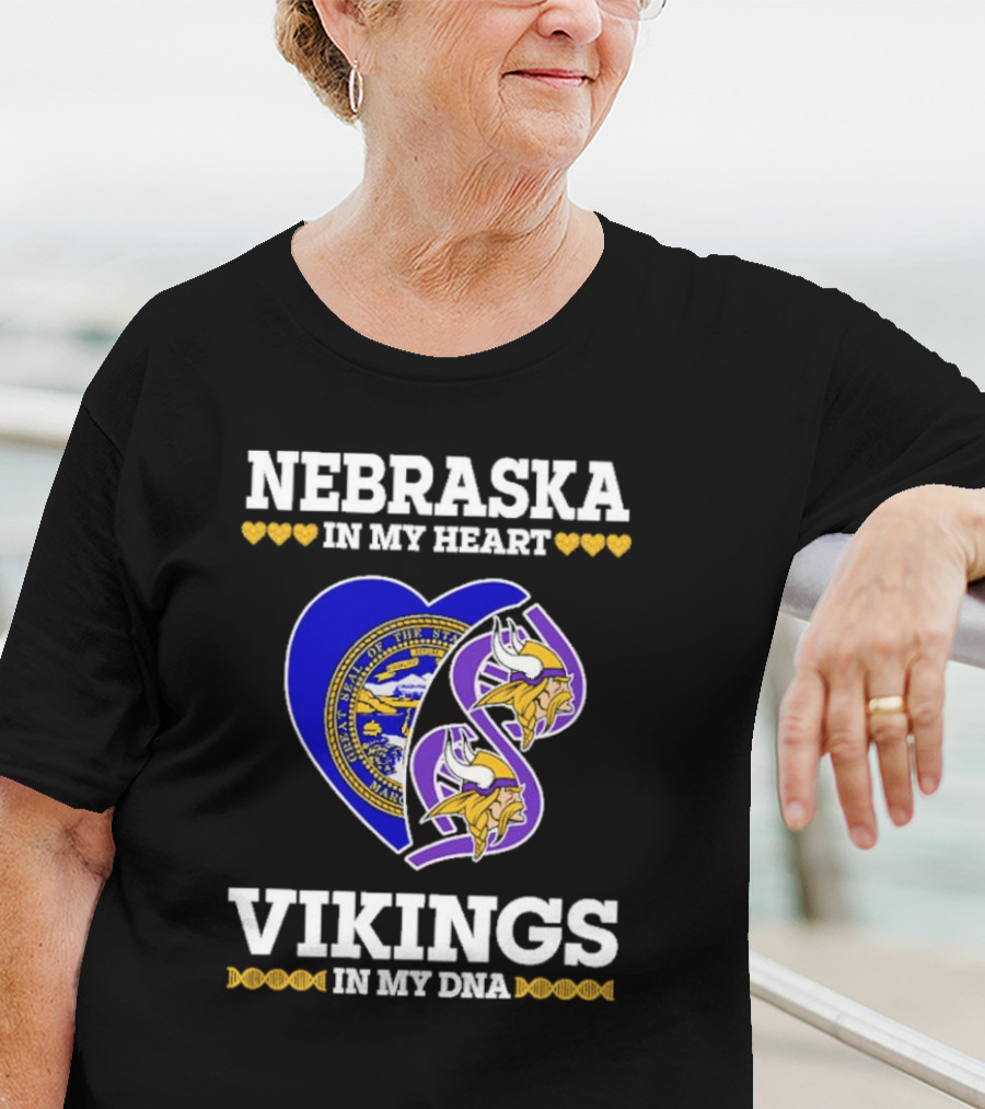 Nebraska In My Heart Vikings In My DNA State Seal Vikings T-Shirt