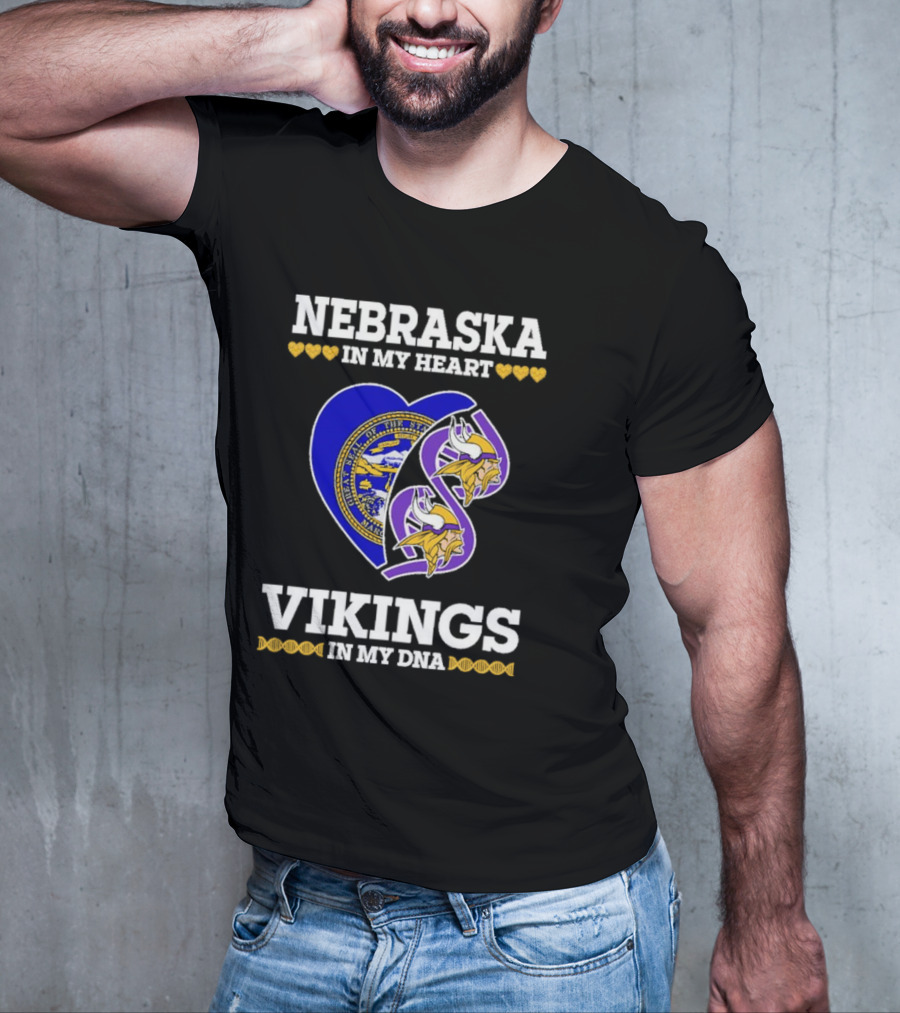 Nebraska In My Heart Vikings In My DNA State Seal Vikings T-Shirt
