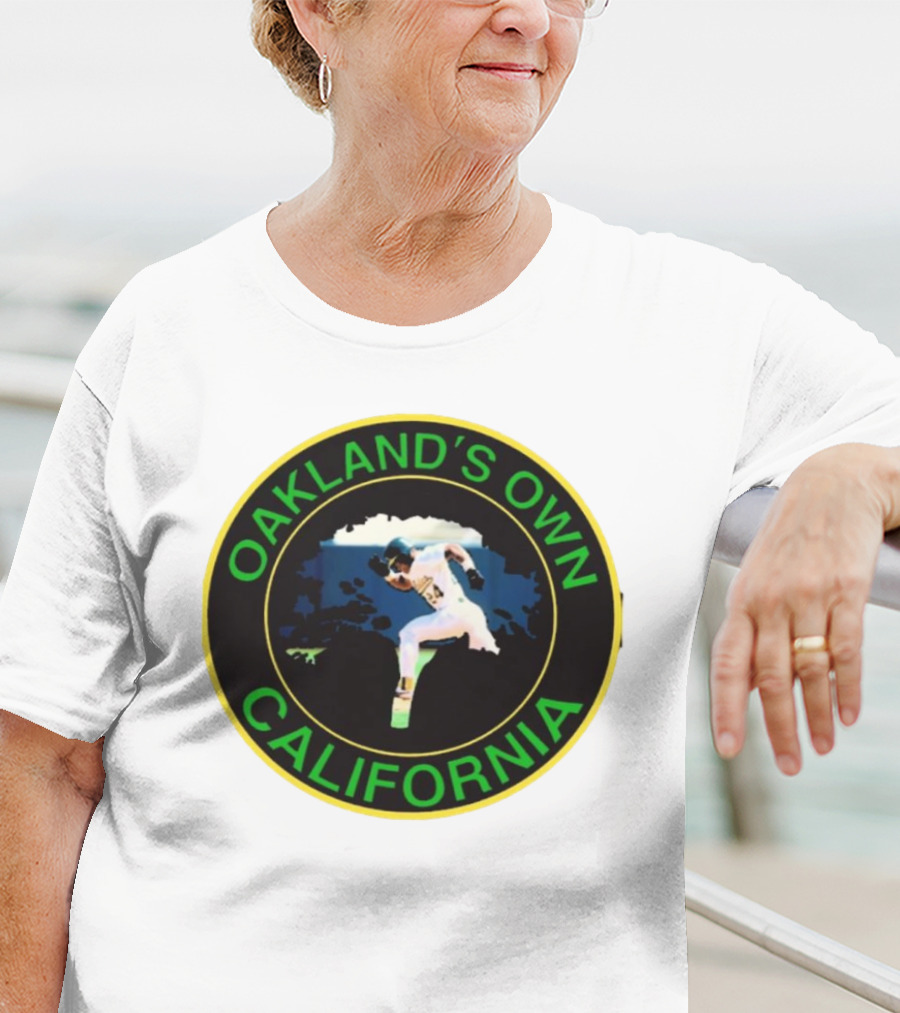 Oakland’s Own California Baseball Player Icon In Green And Yellow Circle T-Shirt