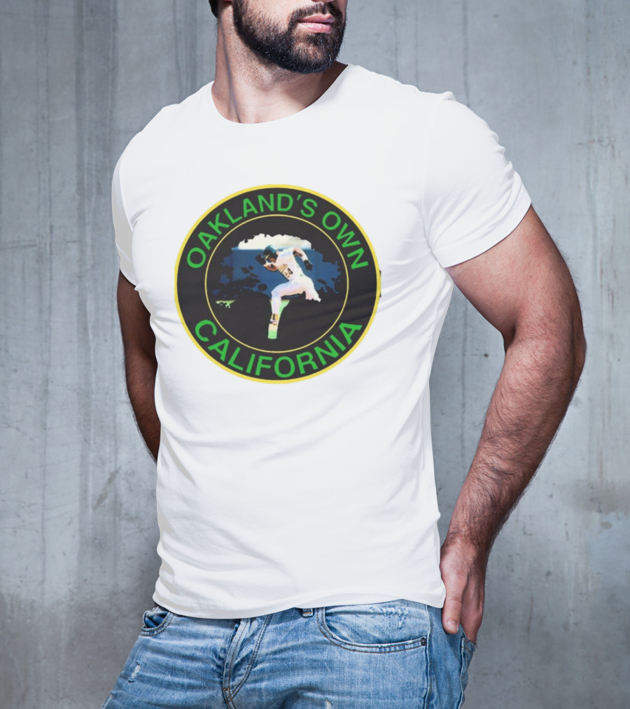 Oakland’s Own California Baseball Player Icon In Green And Yellow Circle T-Shirt