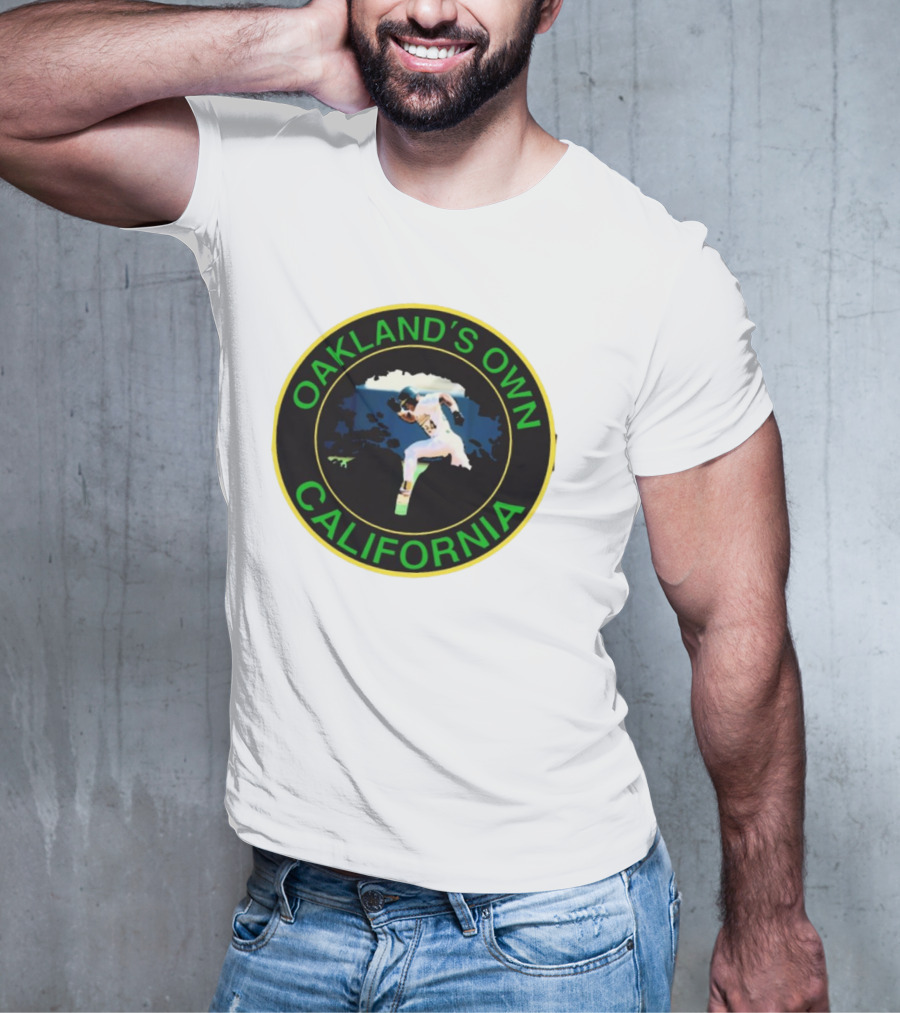 Oakland’s Own California Baseball Player Icon In Green And Yellow Circle T-Shirt