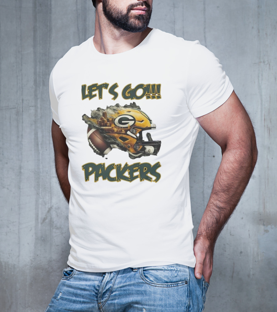 Let’s Go Packers Helmet Green Bay Football Match T-Shirt
