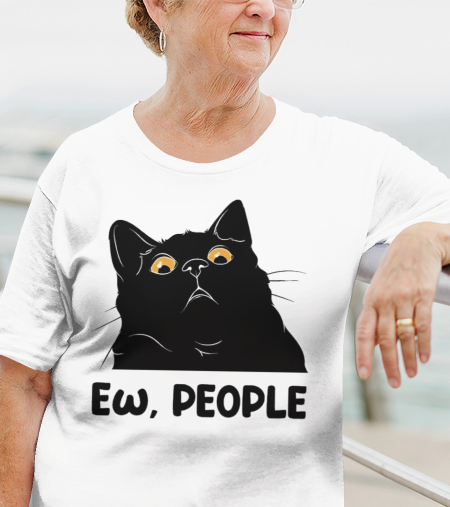 Ew People Cat Black Silhouette With Yellow Eyes T-Shirt