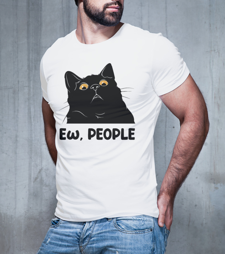 Ew People Cat Black Silhouette With Yellow Eyes T-Shirt