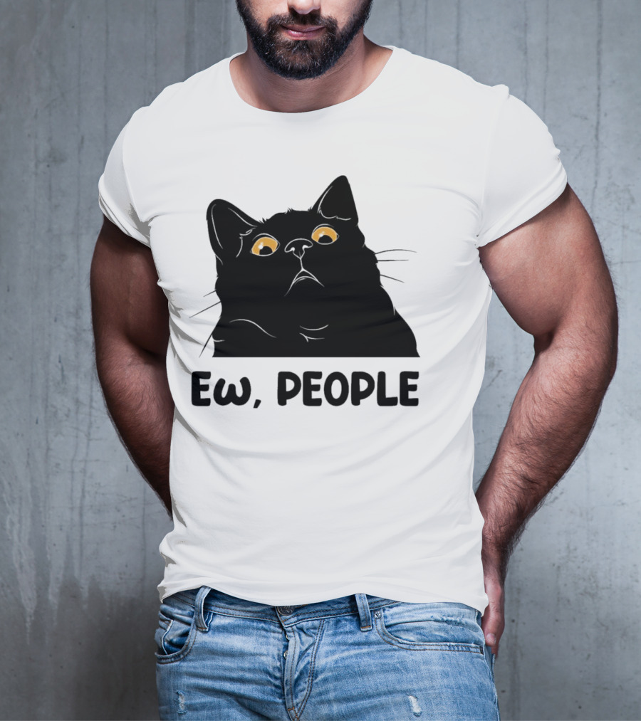 Ew People Cat Black Silhouette With Yellow Eyes T-Shirt