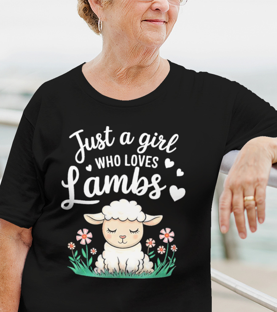 Just A Girl Who Loves Lambs Cute Animals Lover With Hearts And Flowers T-Shirt