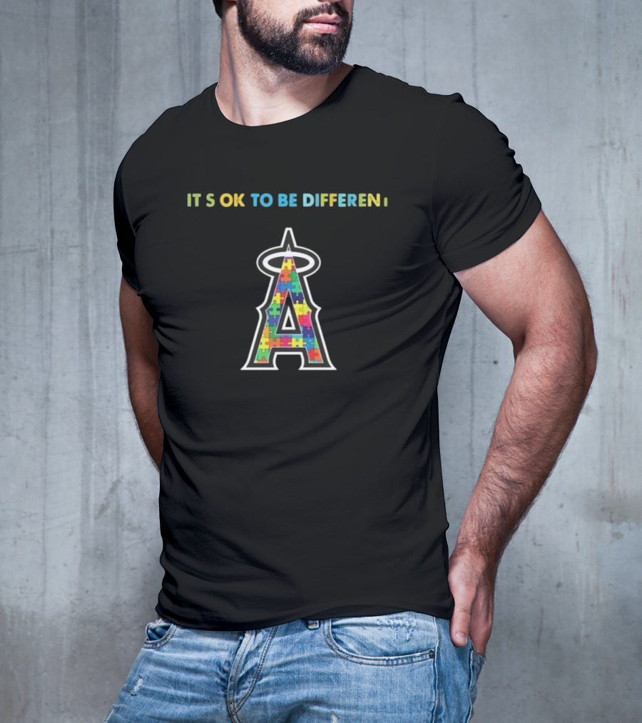 Los Angeles Angels Logo Puzzle Autism Awareness It’s Ok To Be Different T-Shirt