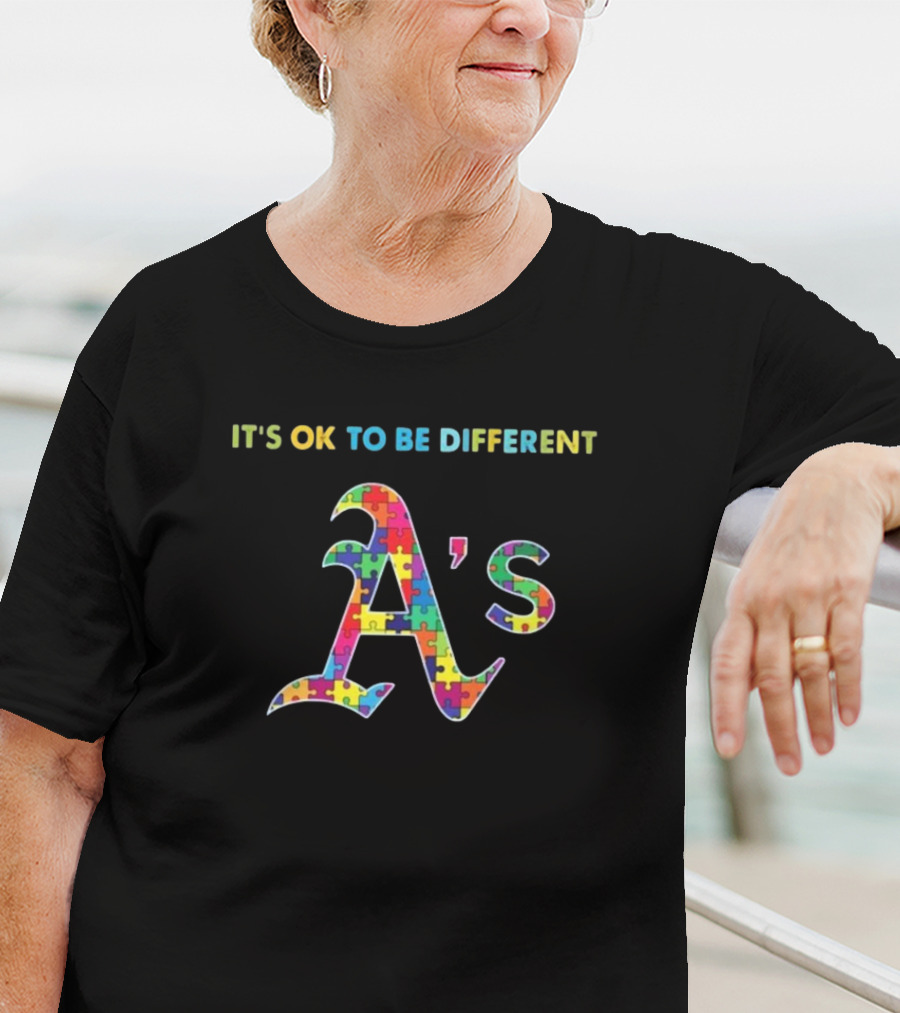 Oakland Athletics It's OK To Be Different Autism Puzzle T-Shirt