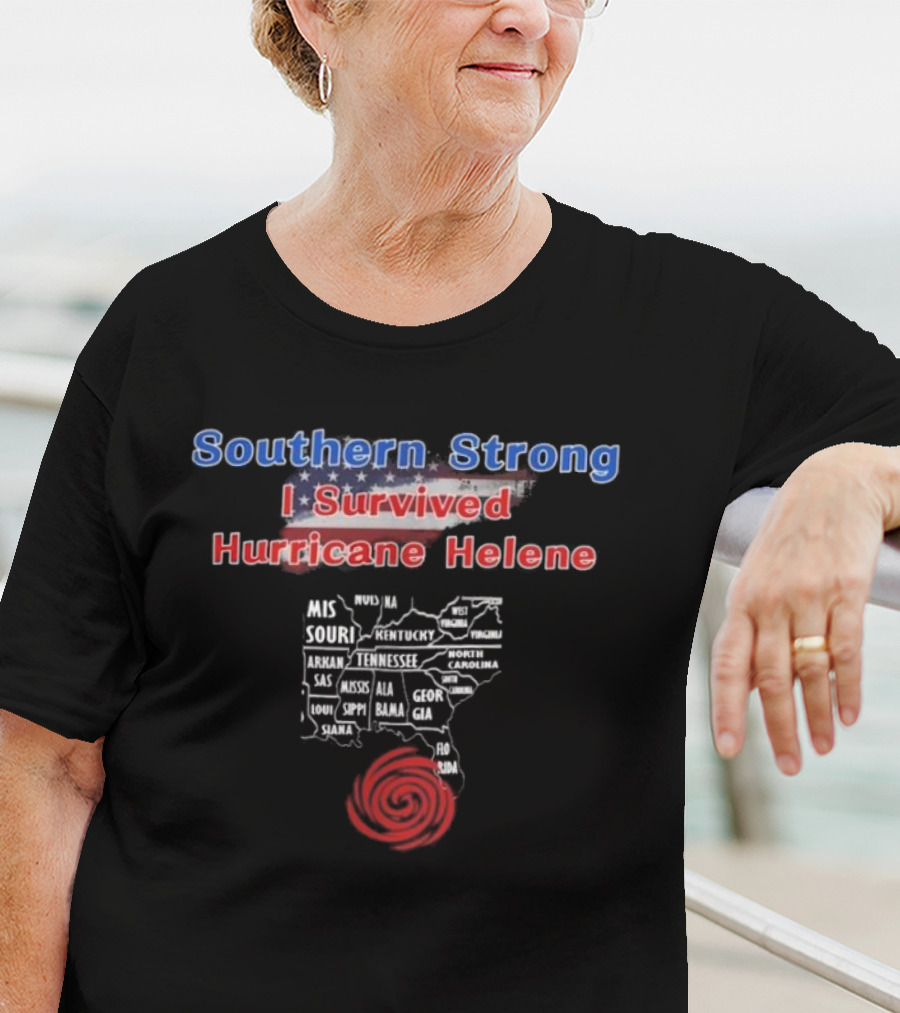 Southern Strong I Survived Hurricane Helene American Map Red Spiral Southeast States T-Shirt