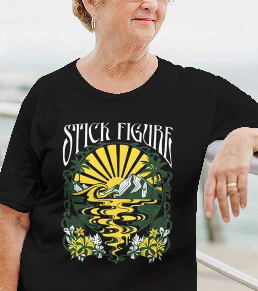 Stick Figure Run Run River Event Island Sun And Palm Trees T-Shirt