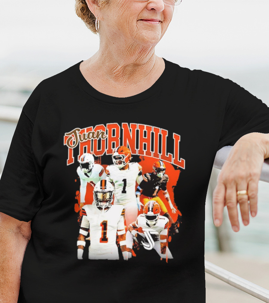 Juan Thornhill Football Player Orange And Black Action Collage T-Shirt