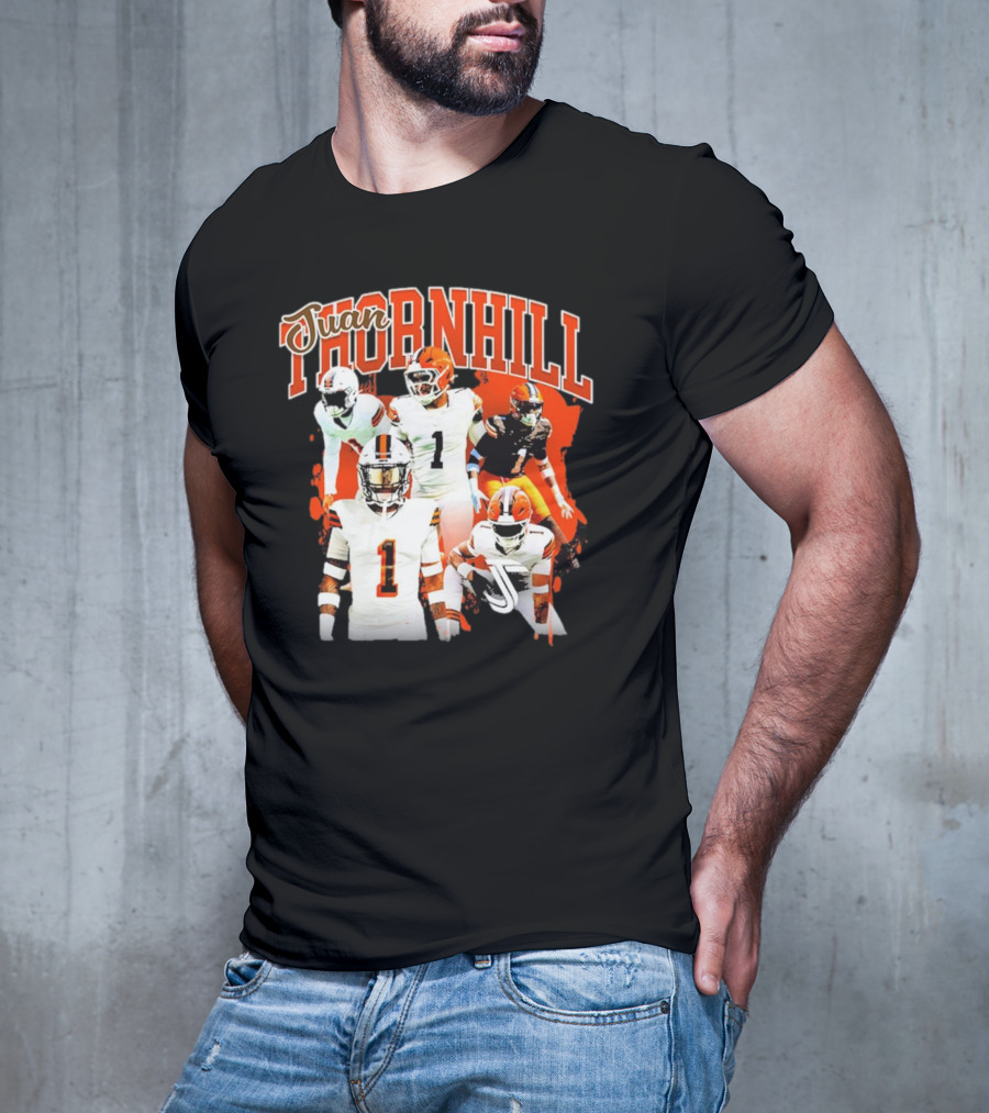 Juan Thornhill Football Player Orange And Black Action Collage T-Shirt