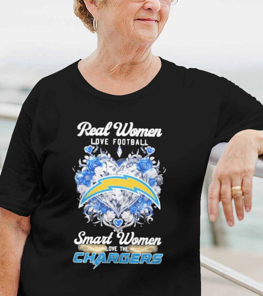 Real Women Love Football Smart Women Love The Chargers X Floral Hearts And Roses T-Shirt