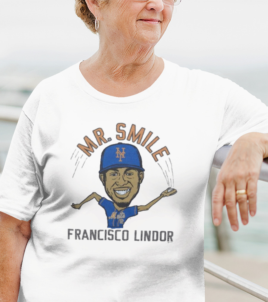 Mr. Smile New York Mets Francisco Lindor Caricature T-Shirt