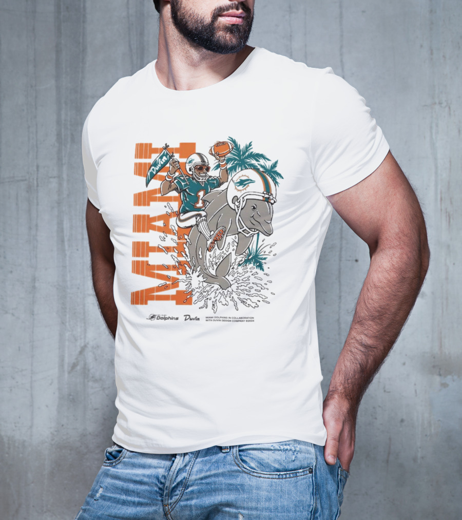 Duvin X Miami Dolphins Miami Flippin' Time With Dolphins Football And Palm Trees T-Shirt