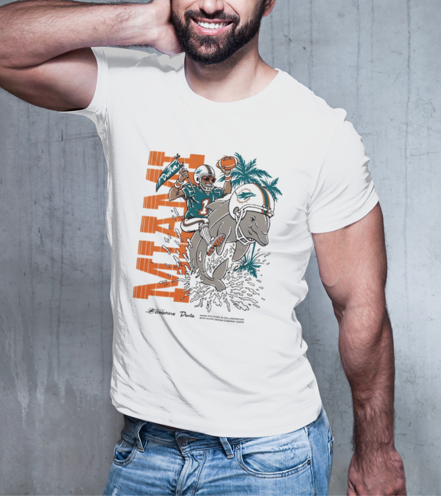 Duvin X Miami Dolphins Miami Flippin' Time With Dolphins Football And Palm Trees T-Shirt