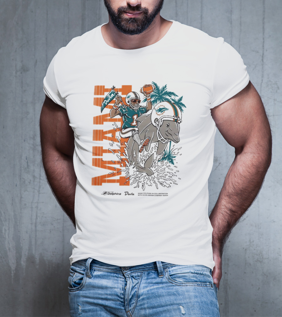 Duvin X Miami Dolphins Miami Flippin' Time With Dolphins Football And Palm Trees T-Shirt