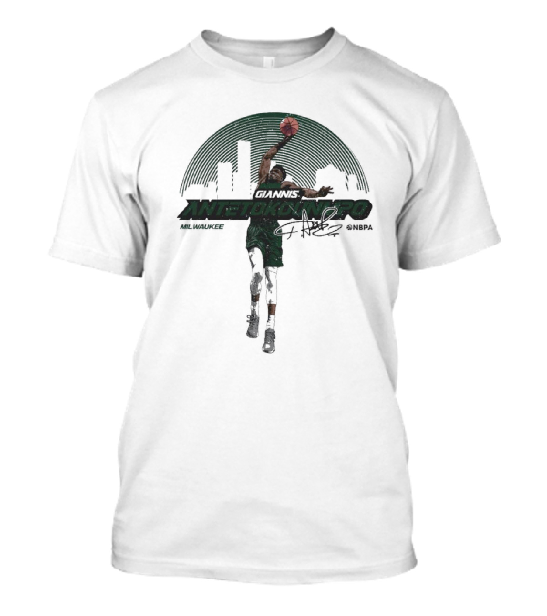 Giannis Antetokounmpo Milwaukee Skyline Signature @NBPA T-Shirt