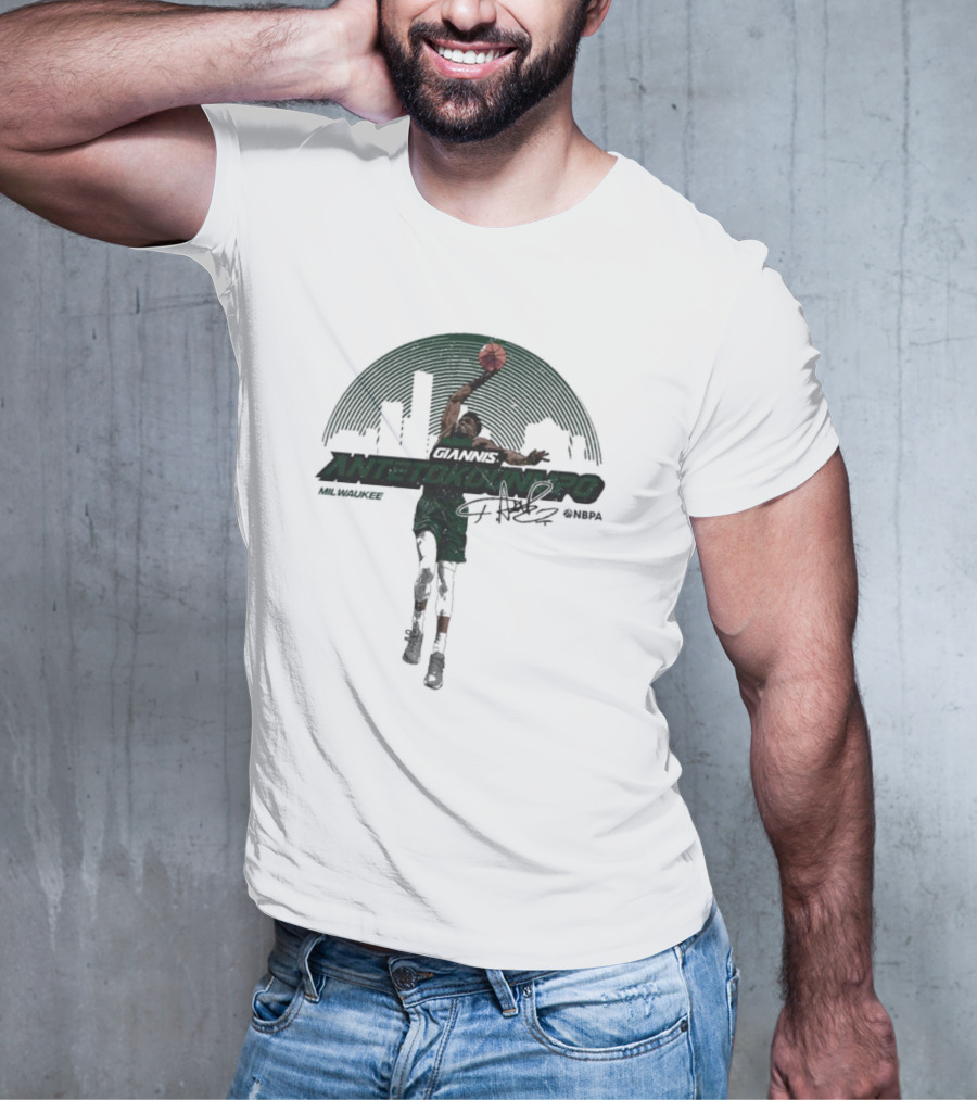 Giannis Antetokounmpo Milwaukee Skyline Signature @NBPA T-Shirt