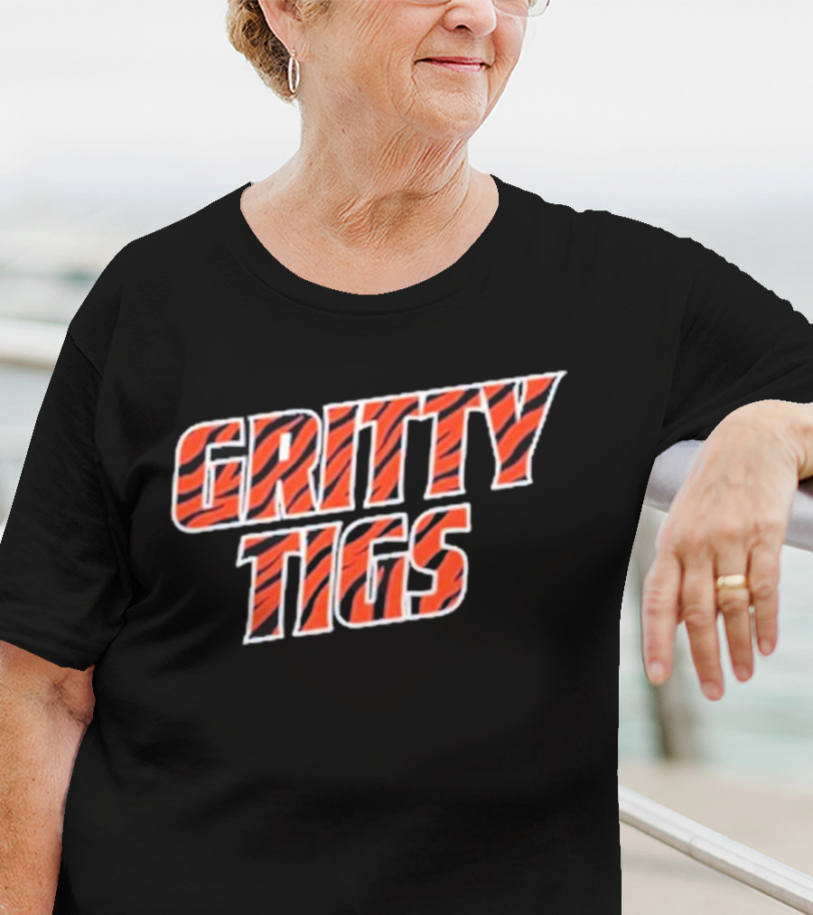 Gritty Tigs Detroit Tigers Baseball Tiger Stripe Text T-Shirt