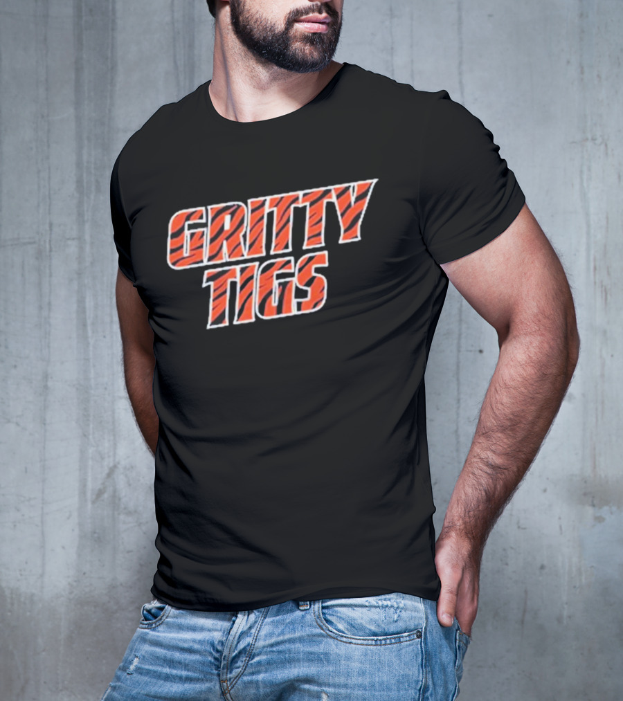 Gritty Tigs Detroit Tigers Baseball Tiger Stripe Text T-Shirt