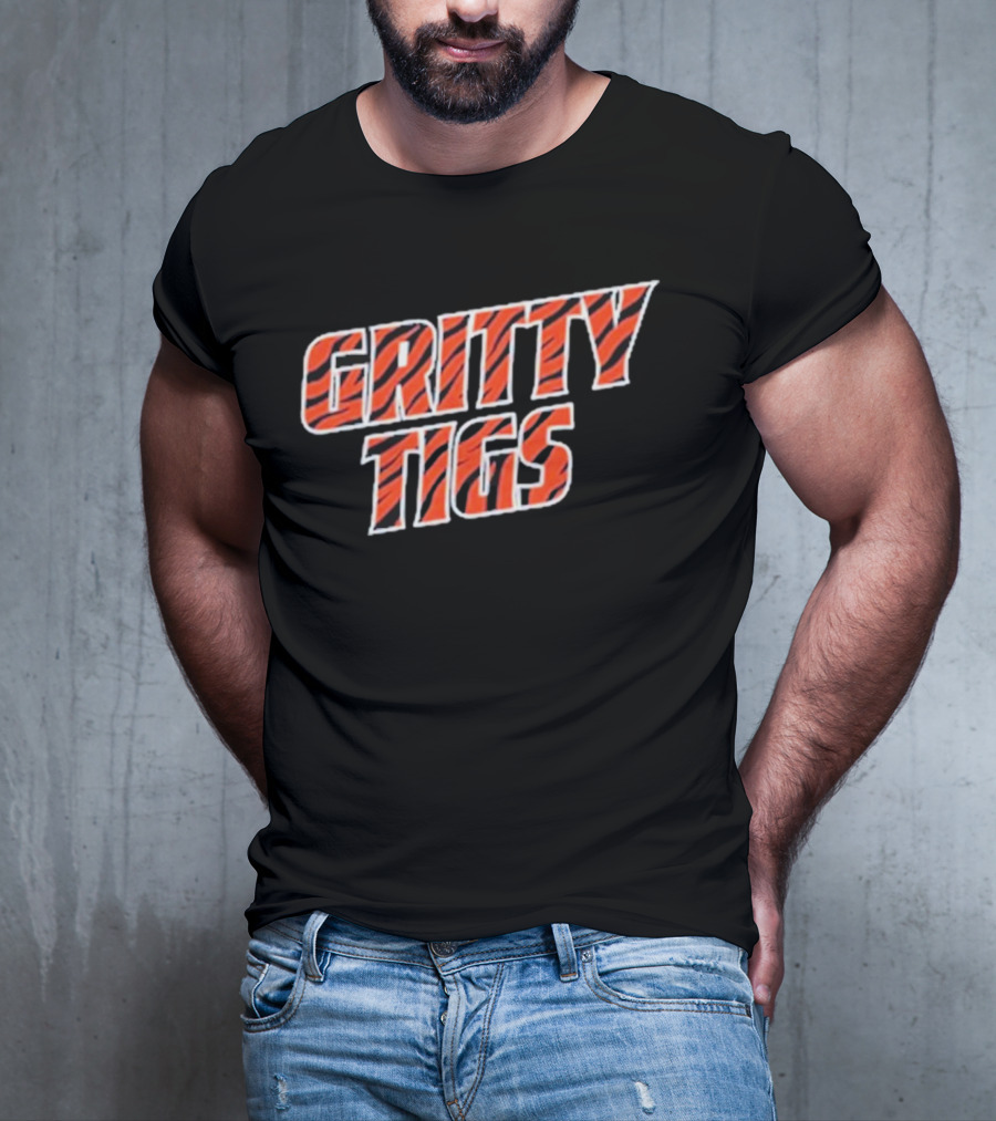Gritty Tigs Detroit Tigers Baseball Tiger Stripe Text T-Shirt