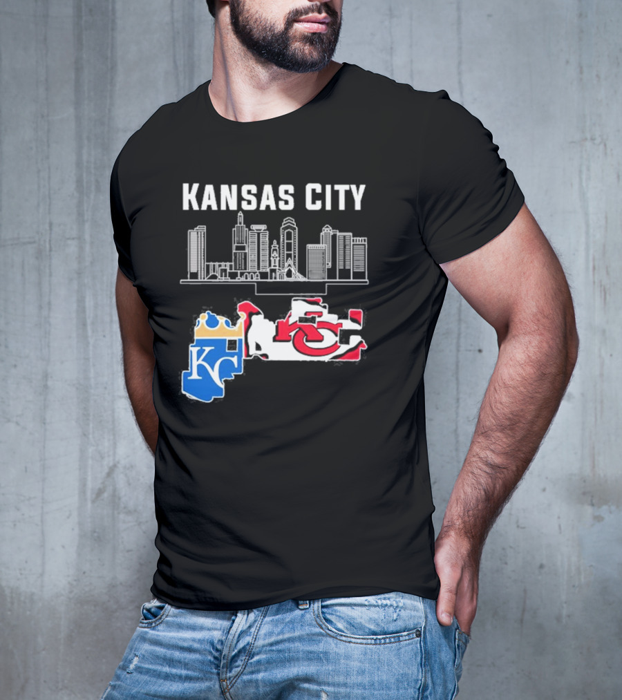 Kansas City Skyline KC Chiefs Royals Map T-Shirt