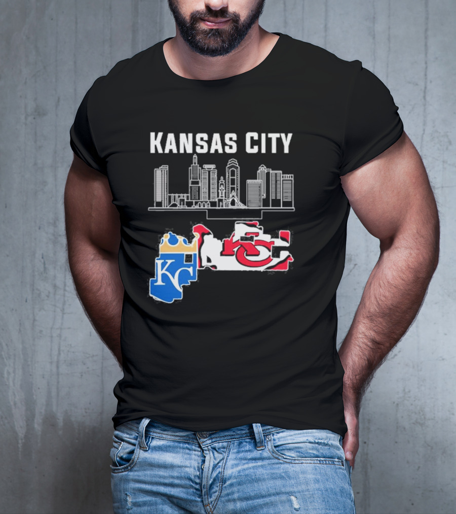 Kansas City Skyline KC Chiefs Royals Map T-Shirt