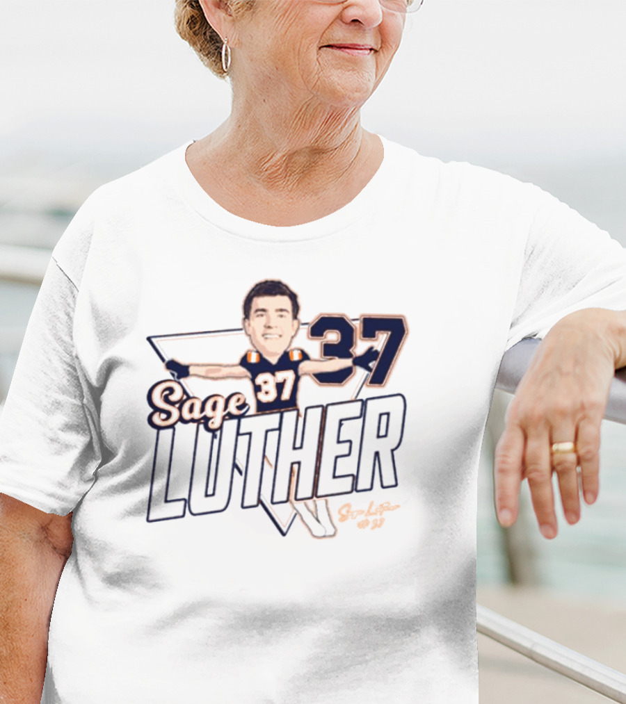 Sage Luther 37 NCAA Illinois Fighting Illini Football Caricature Signature T-Shirt