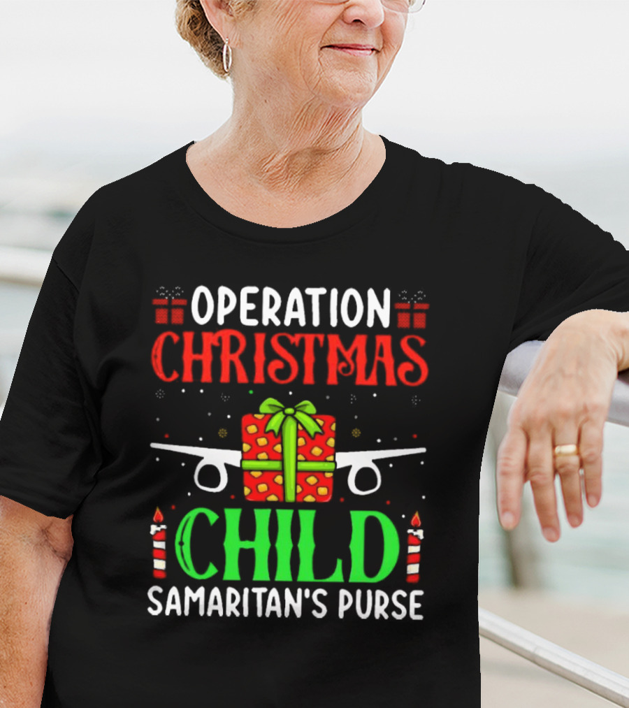 Operation Christmas Child Samaritan's Purse Airplane Gift Box Candles T-Shirt