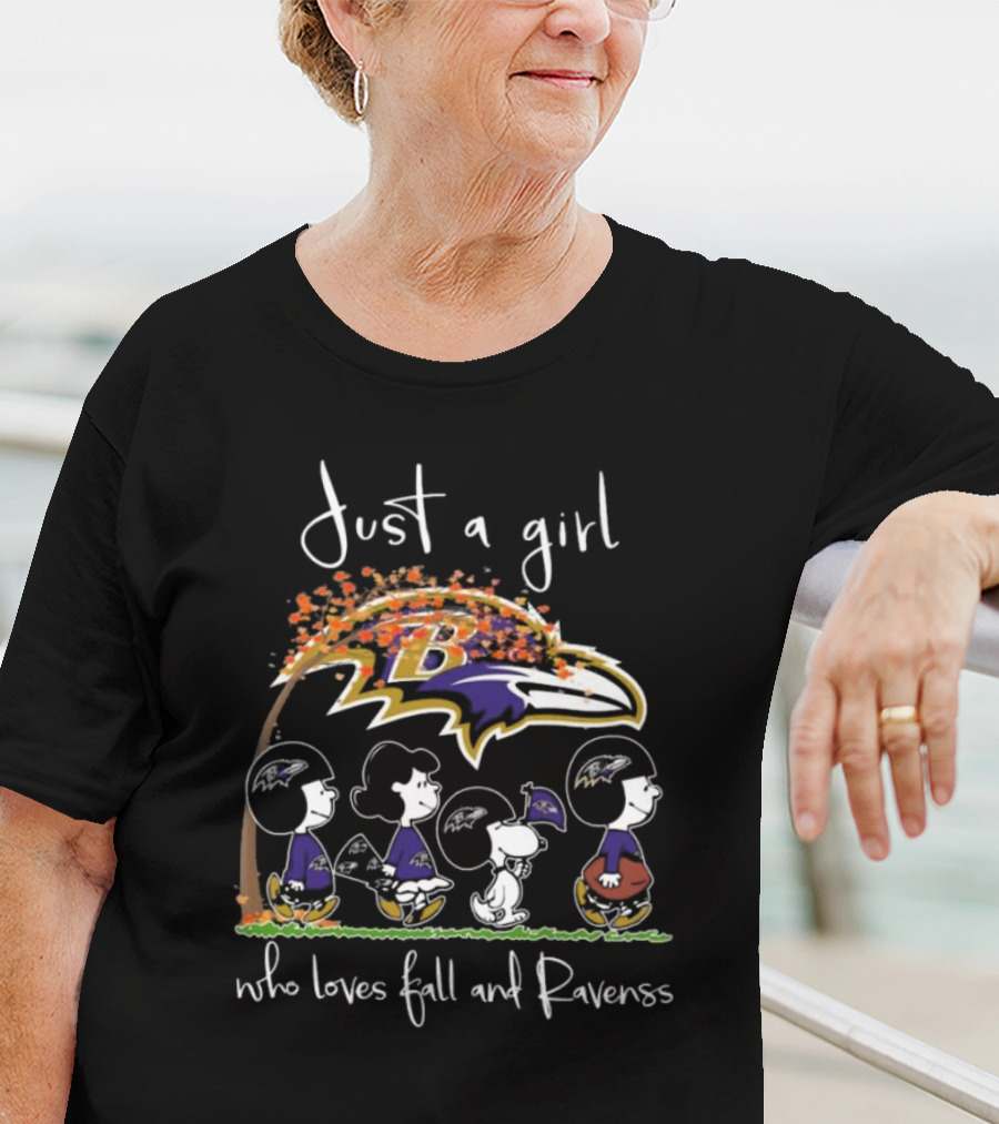 Just A Girl Who Loves Fall And Ravens Peanuts Characters T-Shirt