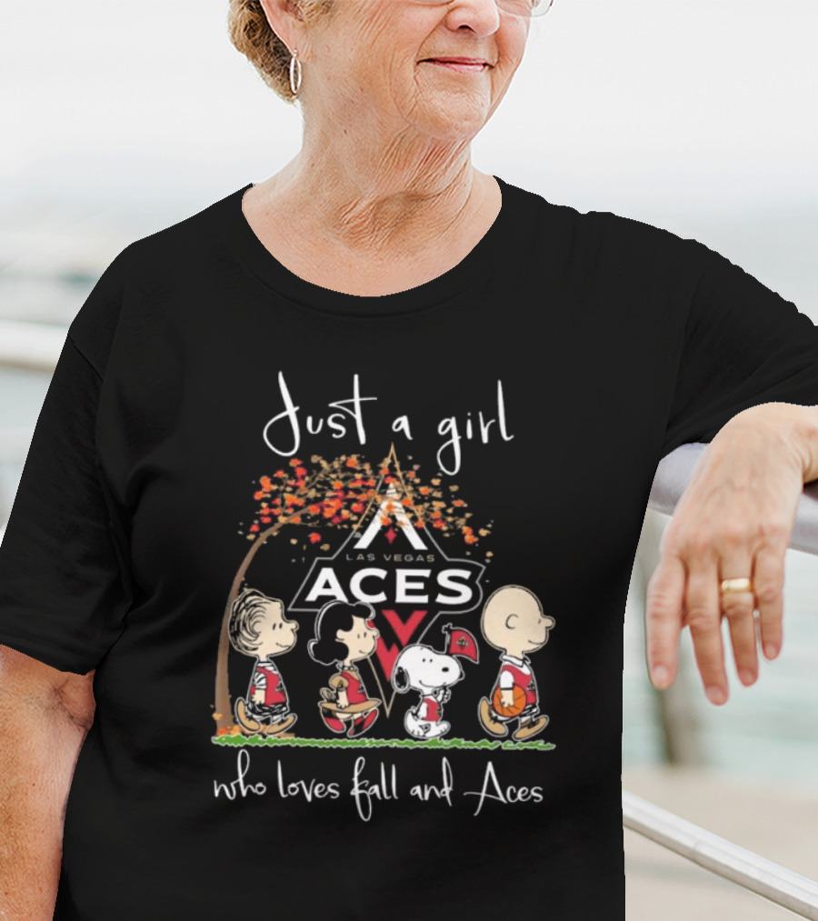 Just A Girl Who Loves Fall And Las Vegas Aces With Peanuts Characters T-Shirt