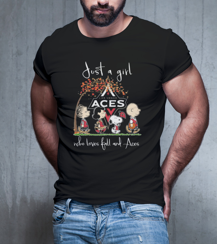 Just A Girl Who Loves Fall And Las Vegas Aces With Peanuts Characters T-Shirt