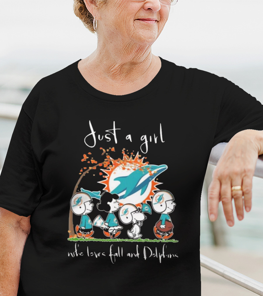 Just A Girl Who Loves Fall And Dolphins Peanuts Characters Miami T-Shirt