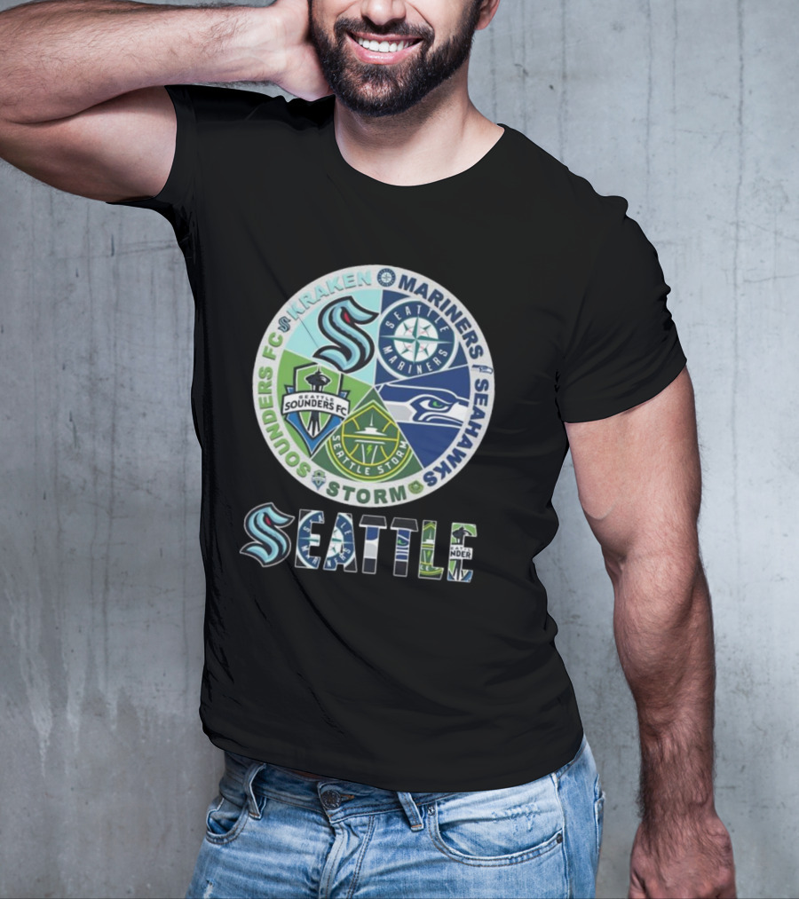 Seattle Kraken Mariners Sounders FC Storm Seahawks Logo T-Shirt