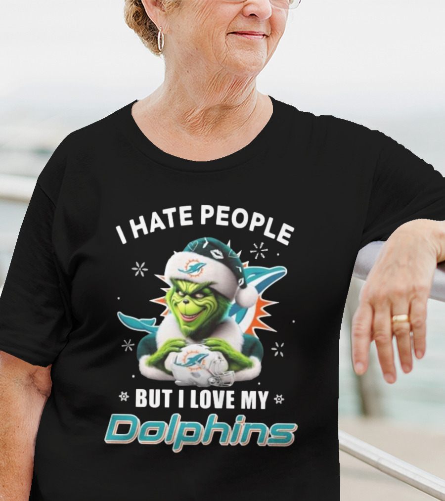 I Hate People But I Love My Dolphins Grinch Christmas Miami T-Shirt