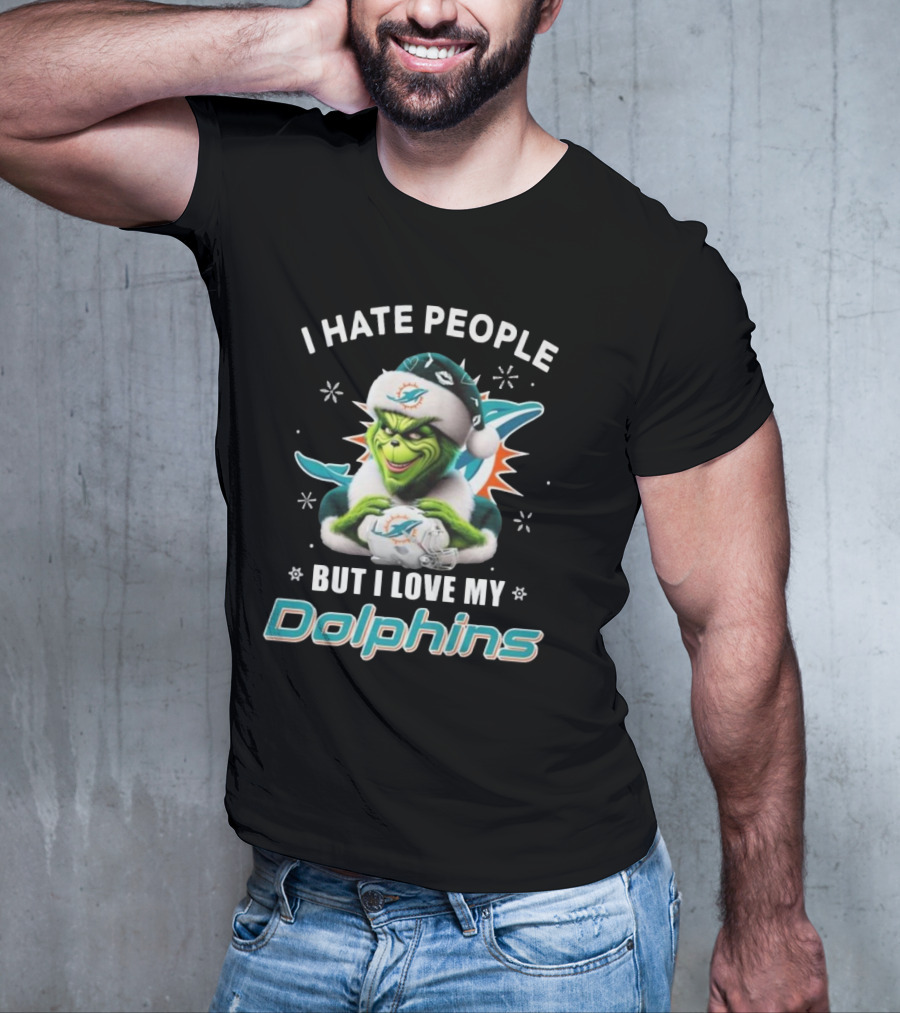 I Hate People But I Love My Dolphins Grinch Christmas Miami T-Shirt