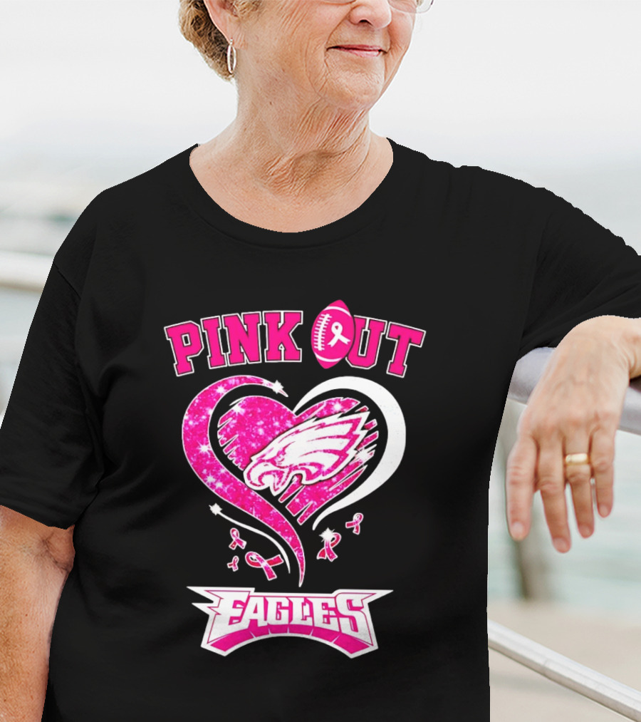 Philadelphia Eagles Pink Out Breast Cancer Awareness Heart T-Shirt