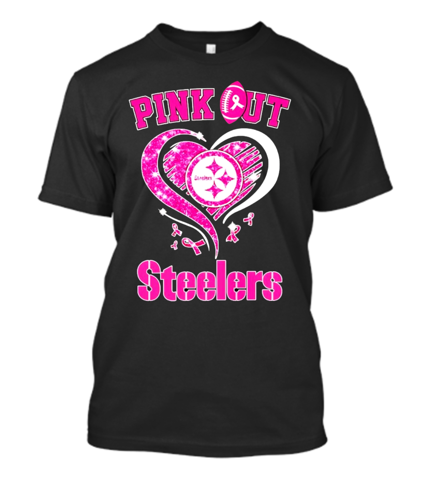 Pink Out Steelers Breast Cancer Heart Diamond T-Shirt